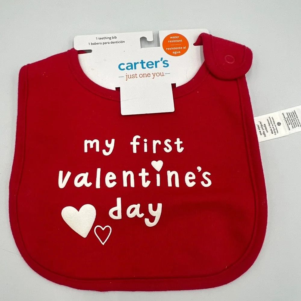 Carter's Teething Bib Baby One Size Red Brand New My First Valentine's Day Heart